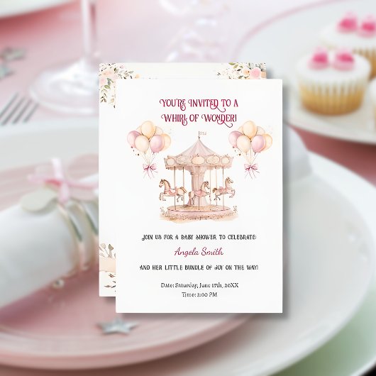 パープルポニードリームズミニマリストベビー招待状 招待状