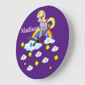 パープルポニーレインボーハッピークラウドスターズクロック ラージ壁時計 (傾斜)