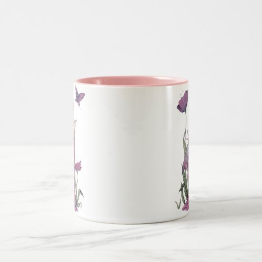 パープルポピー妖精バタフライファンタジーアートマグ ツートーンマグカップ (中央)