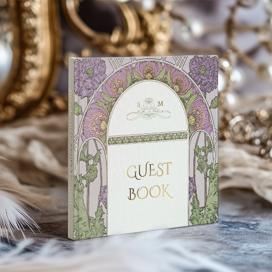 パープルポピー結婚ズ金ゴールドアールヌーボー ゲストブック