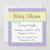 パープルポルカドティベビーシャワー招待状 招待状 (正面)