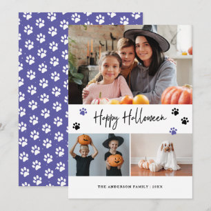 パープルポープリントペットフォトハッピーハローウィンカード シーズンカード