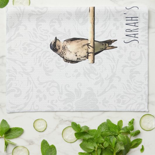 パープルマかわいらしーティン名前をカスタムするバードキッチントウ キッチンタオル (折り畳み)