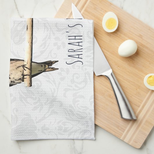 パープルマかわいらしーティン名前をカスタムするバードキッチントウ キッチンタオル (四つ折り)