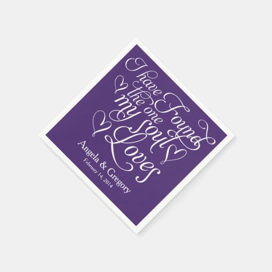 パープルマイソウルラブズパーソナライズされたハート結婚ズ スタンダードカクテルナプキン (角)