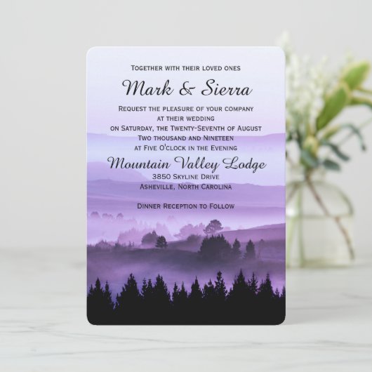 パープルマウンテ素朴ン結婚式招待状 招待状 (スタンド正面)