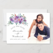 パープルマグノリアとバラの結婚式Save the Date マグネット招待状 (正面)