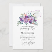 パープルマグノリアスとバラブライダルシャワーバイメール 招待状 (正面)