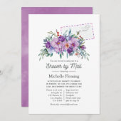 パープルマグノリアスとバラブライダルシャワーバイメール 招待状 (正面/裏面)