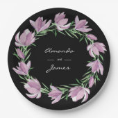 パープルマグノリアフローラリース水彩 ペーパープレート (正面)