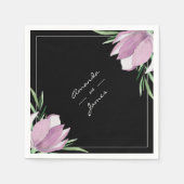 パープルマグノリアフローラ植物水彩色 スタンダードカクテルナプキン (正面)