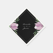 パープルマグノリアフローラ植物水彩色 スタンダードカクテルナプキン (角)