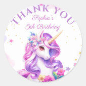 パープルマジカルユニコーン誕生日シール ラウンドシール (正面)
