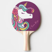 パープルマジカルユニコーン金ゴールドグリッター パーソナライズされた 卓球ラケット (正面)