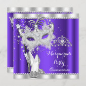 パープルマスカレードキンセアニェラマスクハイヒール 招待状 (正面/裏面)