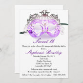 パープルマスカレードスウィート16誕生日招待状 招待状 (正面/裏面)