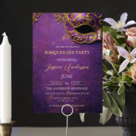 パープルマスカレードパーティー誕生日 招待状