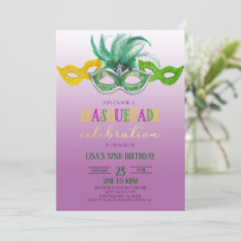 パープルマスカレードボールパーティーマーディグラス誕生日I 招待状