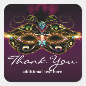 パープルマスカレードマスクエレガントパーティーフェイスステッカー スクエアシール (正面)