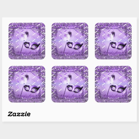 パープルマスカレードマスクエレガントボールパーティー スクエアシール (シート)