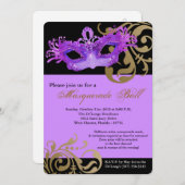 パープルマスカレードマスクボールの衣装ハロウィーン 招待状 (正面/裏面)