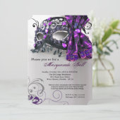 パープルマスカレードマスクボールの衣装ハロウィーン 招待状 (スタンド正面)