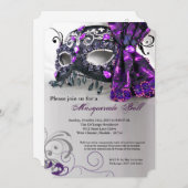 パープルマスカレードマスクボールの衣装ハロウィーン 招待状 (正面/裏面)