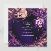 パープルマスカレードマスク&バラエレガント招待状 招待状 (裏面)