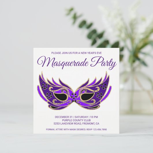 パープルマスクニューイーブ仮装パーティー招待状 招待状 (スタンド正面)