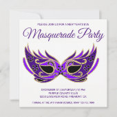 パープルマスクニューイーブ仮装パーティー招待状 招待状 (正面)