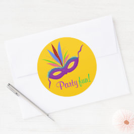 パープルマスクフェザーマーディグラスパーティーおもしろいオレンジ ラウンドシール