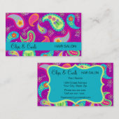 パープルマゼンタターコイズブルーモダンペイズリー 名刺 (正面/裏面)