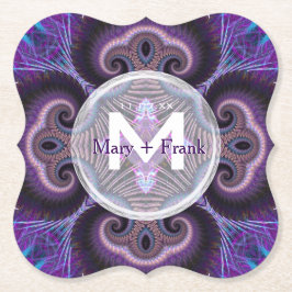 パープルマッシュルームマンダラフラクタルズモノグラム ペーパーコースター