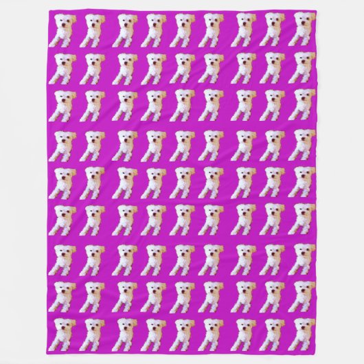 パープルマルチーズドッグかわいいホワイトカドル4Winston フリースブランケット (正面)