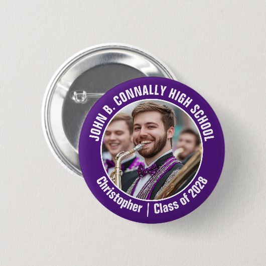 パープルマーチングバンド写真高校ブラッグ 缶バッジ (正面&裏面)