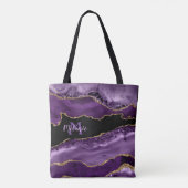 パープルマーブルアゲートとゴールドグリッター トートバッグ (裏面)