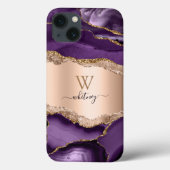 パープルマーブルアゲート&バラ金ゴールドグリッタースパークル Case-Mate iPhoneケース (裏面)