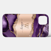 パープルマーブルアゲート&バラ金ゴールドグリッタースパークル Case-Mate iPhoneケース (裏面 (横))