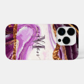 パープルマーブルアンドグリッター iPhoneケース (裏面横)