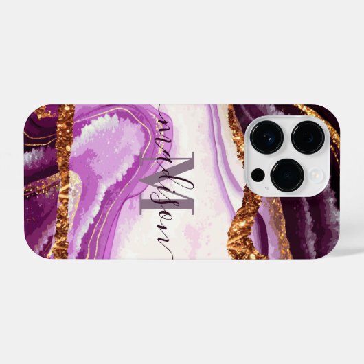 パープルマーブルアンドグリッター iPhoneケース (裏面横)