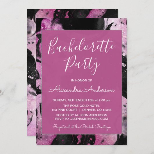 パープルマーブルグリッタースパークルバチェロレッテ 招待状 (正面/裏面)