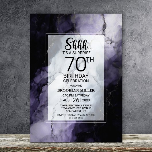 パープルマーブルサプライズ70thバースデーパーティー 招待状