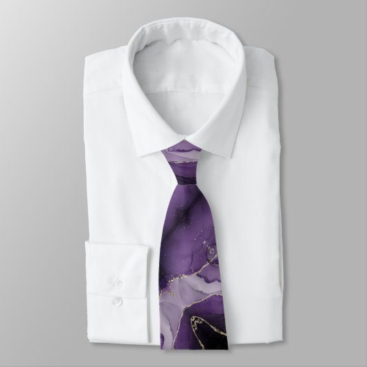 パープルマーブルフェイク金ゴールドアクセントカスタムロゴ ネクタイ (タイ)