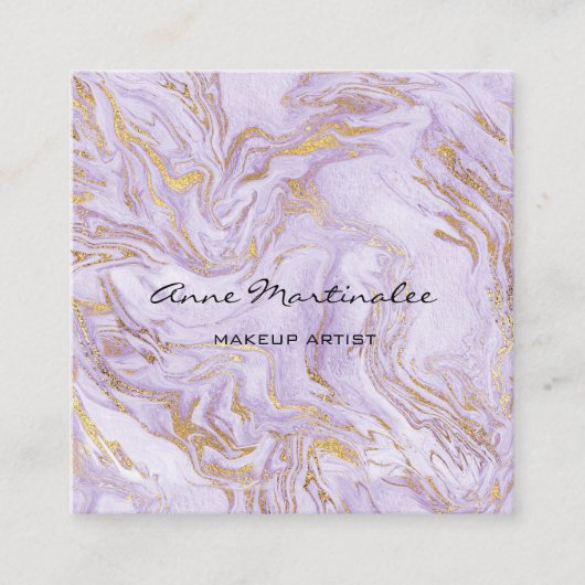 パープルマーブルメイクアップアーティスト抽象芸術 スクエア名刺 (正面)