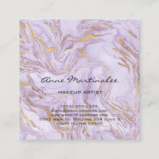 パープルマーブルメイクアップアーティスト抽象芸術 スクエア名刺 (裏面)