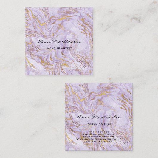 パープルマーブルメイクアップアーティスト抽象芸術 スクエア名刺 (正面/裏面)