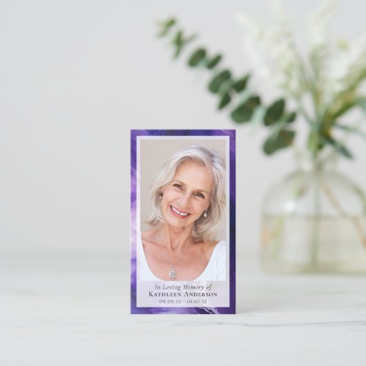パープルマーブル写真葬儀記念祈りの言葉カード コーリングカード (スタンド正面)