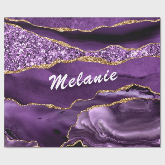 パープルマーブル名前をカスタムするギフトラッピング紙 ラッピングペーパー (フラット)
