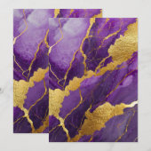 パープルマーブル模様にゴールド 招待状 (正面/裏面)