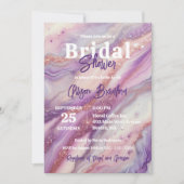 パープルマーブル金ゴールドグリッター静脈ブライダルシャワー 招待状 (正面)